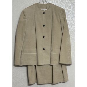 Roth Le Cover Ultra Suede Vintage 2 Pc‎ Solid Tan Jacket & Skirt Side Zip Sz Med